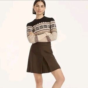 J. Crew Pleated Double-Serge Wool Mini Skirt, Size 16, Brown, Fully Lined, NWT